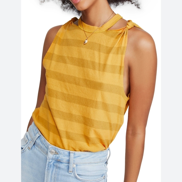 We The Free Tops - We The Free People Striped Tank Top Twist Shoulder Cut Out Yellow Sz M